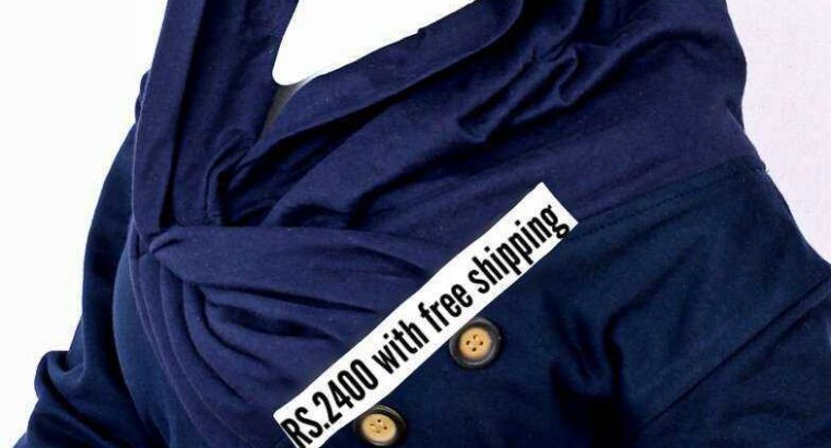 Navy Platted Button Neck Ladies Fleece Pullover