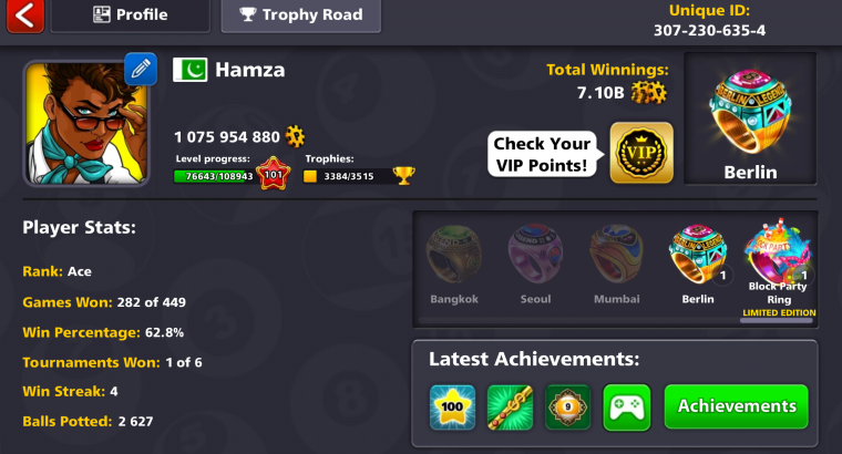 8 Ball pool 1B account with 5 legendary